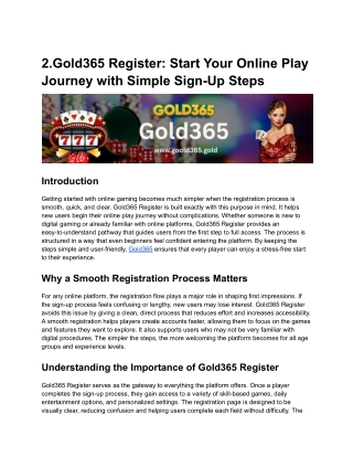 Gold365 Register: Start Your Online Play Journey with Simple Sign-Up Steps