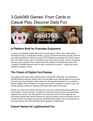 Gold365 Games: From Cards to Casual Play, Discover Daily Fun