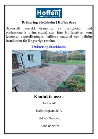 Dränering Stockholm  Hoffenab.se