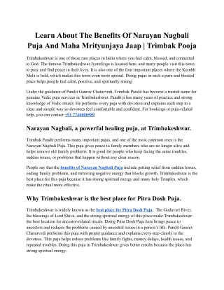 The Benefits Of Narayan Nagbali Puja And Maha Mrityunjaya Jaap | Trimbak Pooja