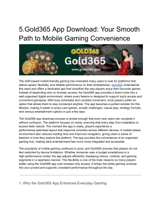 Gold365 App Download: Your Smooth Path to Mobile Gaming Convenience