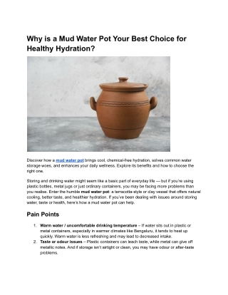 Why is a Mud Water Pot Your Best Choice for Healthy Hydration_