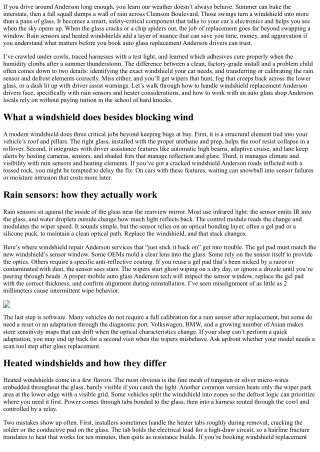 Windshield Replacement Anderson: Rain Sensor and Heater Considerations