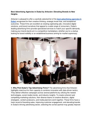 Best Advertising Agencies in Dubai by Artiscien_ Elevating Brands to New Heights