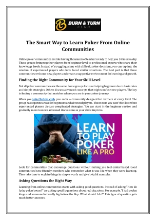 The Smart Way to Learn Poker From Online Communities