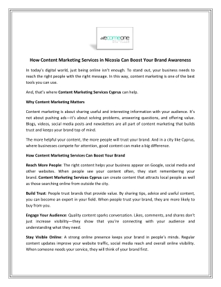 How Content Marketing Services in Nicosia Can Boost Your Brand Awareness