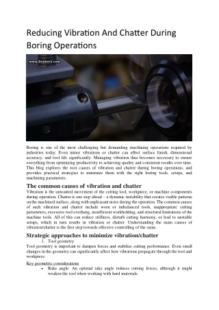 Reducing Vibration And Chatter During Boring Operations