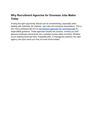 Why Recruitment Agencies for Overseas Jobs Matter Today