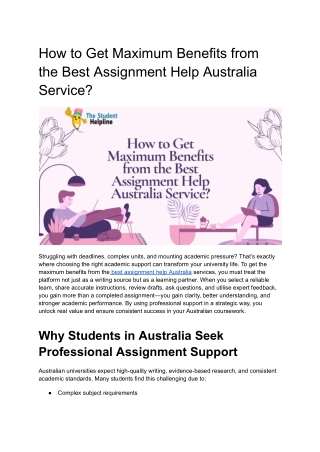 How to Get Maximum Benefits from the Best Assignment Help Australia Service