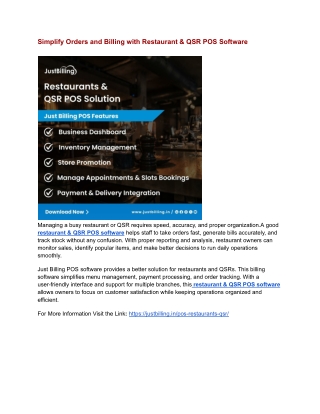 Simplify Orders and Billing with Restaurant & QSR POS Software