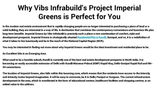 Why Vibs Infrabuild’s Project Imperial Greens is Perfect for You