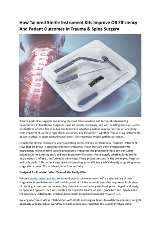 How Tailored Sterile Instrument Kits Improve OR Efficiency And Patient Outcomes In Trauma & Spine Surgery