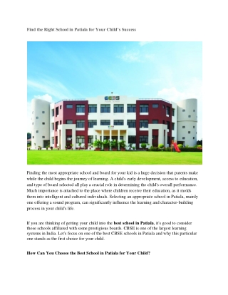 Find the Right School in Patiala for Your Child’s Success