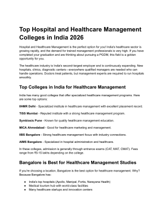 Top Hospital and Healthcare Management Colleges in India 2026