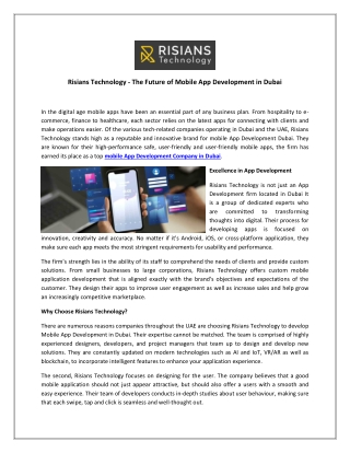 Risians Technology - The Future of Mobile App Development in Dubai