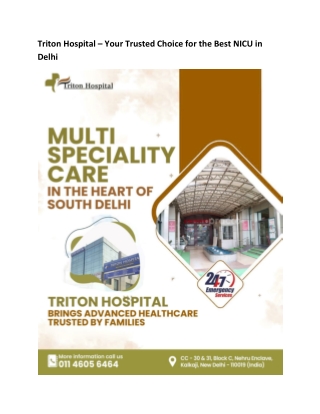 Triton Hospital – Your Trusted Choice for the Best NICU in Delhi