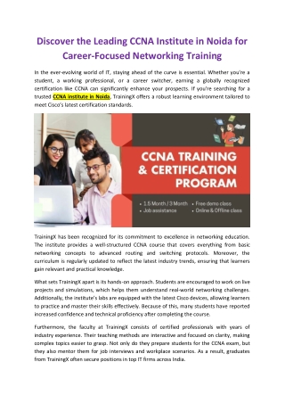 Discover the Leading CCNA Institute in Noida for Career-Focused Networking Train
