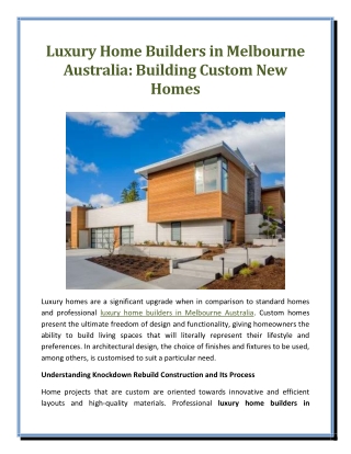 Luxury Home Builders in Melbourne Australia Building Custom New Homes