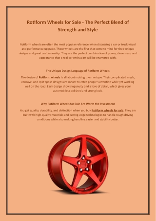 Rotiform Wheels for Sale - The Perfect Blend of Strength and Style