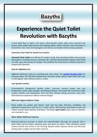 Experience the Quiet Toilet Revolution with Bazyths