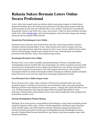 Rahasia Sukses Bermain Lotere Online Secara Profesional