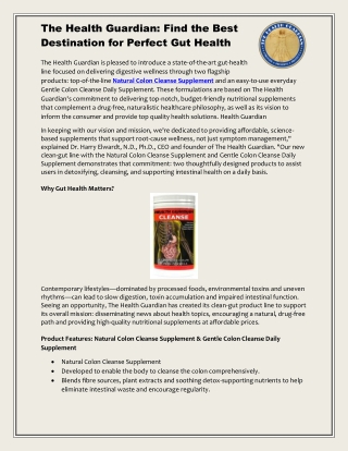 The Health Guardian: Find the Best Destination for Perfect Gut Health!