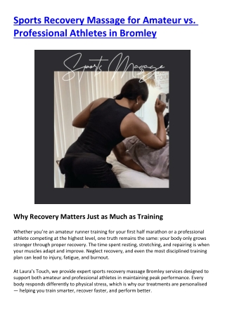 Sports Recovery Massage for Amateur vs. Professional Athletes in Bromley