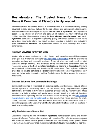 Roshelevators_ The Trusted Name for Premium Home & Commercial Elevators in Hyderabad