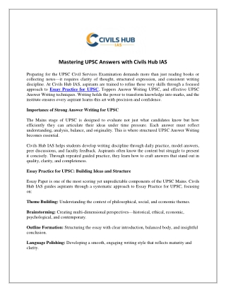 Mastering UPSC Answers with Civils Hub IAS
