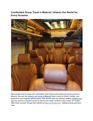 Comfortable Group Travel in Madurai | Urbania Van Rental for Every Occasion