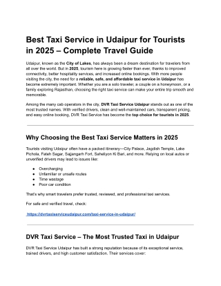 Best Taxi Service in Udaipur for Tourists in 2025 – Complete Travel Guide