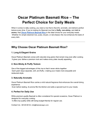 Oscar Platinum Basmati Rice – Perfect Daily Basmati Rice