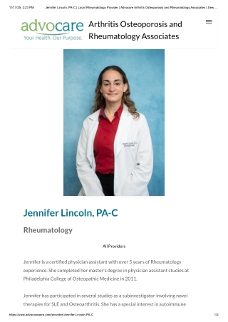 Jennifer Lincoln, PA-C _ Local Rheumatology Provider _ Advocare Arthritis Osteoporosis and Rheumatology Associates _ Sew