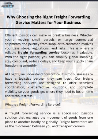 Why Choosing the Right Freight Forwarding Service Matters for Your Business