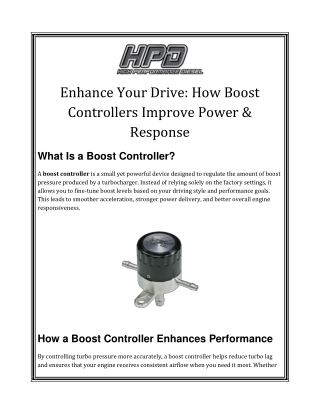 Enhance Your Drive How Boost Controllers Improve Power & Response