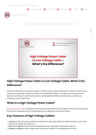 High Voltage Power Cable vs Low Voltage Cable. What’s the Difference?