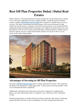 Best Off Plan Properties Dubai - Dubai Real Estates