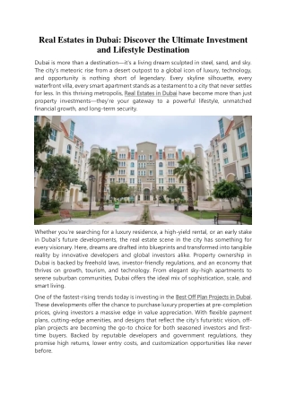 Real Estates in Dubai - Discover the Ultimate Investment and Lifestyle Destination