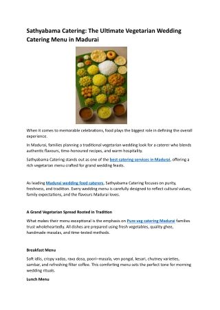 Sathyabama Catering: The Ultimate Vegetarian Wedding Catering Menu in Madurai