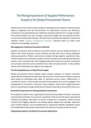 The Rising Importance of Supplier Performance Analytics for Global Procurement Teams
