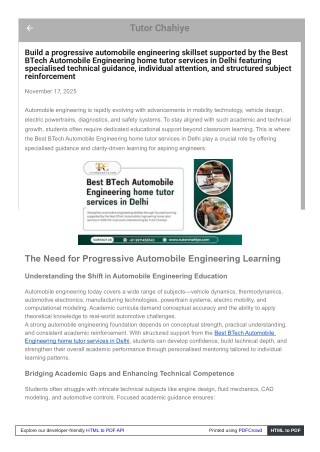 Best BTech Automobile Engineering home tutor services in Delhi