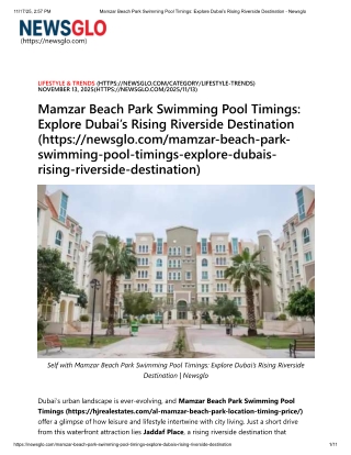 Mamzar Beach Park Swimming Pool Timings - Explore Dubai’s Rising Riverside Destination