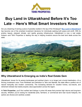Buy Land in Uttarakhand Before It’s Too Late – Here’s What Smart Investors Know