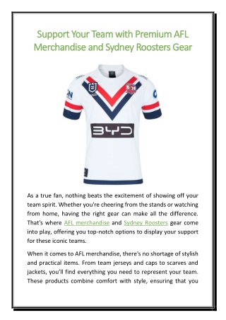 Support Your Team with Premium AFL Merchandise and Sydney Roosters Gear