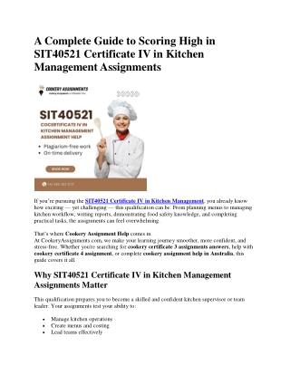 A Complete Guide to Scoring High in SIT40521 Certificate IV in Kitchen Management Assignments