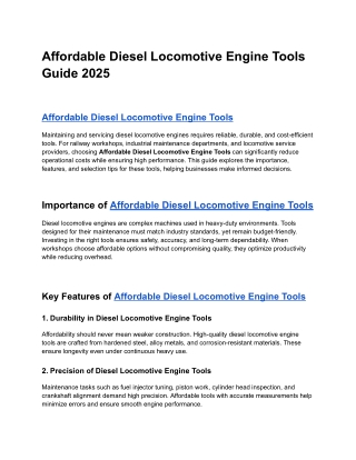 Affordable Diesel Locomotive Engine Tools Guide 2025