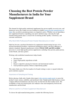 Choosing the Best Protein Powder Manufacturers in India for Your Supplement Brand