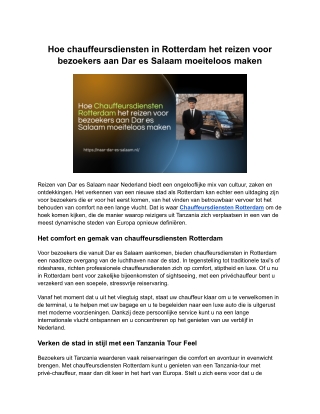 Hoe chauffeursdiensten in Rotterdam het reizen voor bezoekers aan Dar es Salaam moeiteloos maken