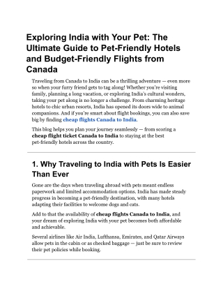 Exploring India with Your Pet: Best Pet-Friendly Hotels & Cheap Flights Canada