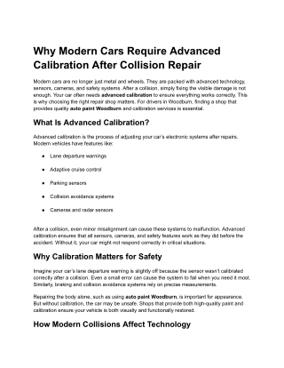 Why Modern Cars Require Advanced Calibration After Collision Repair
